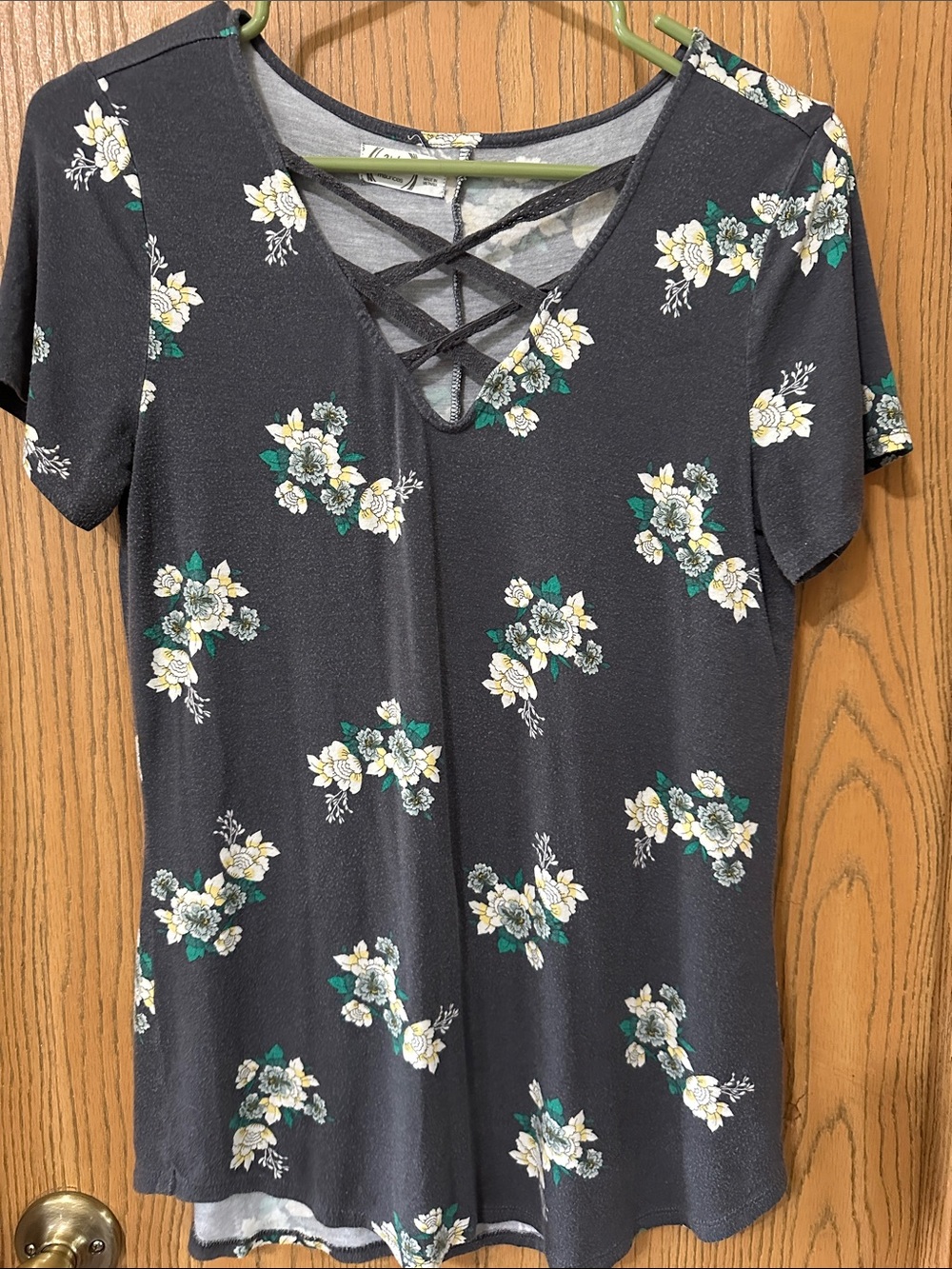 Women’s Black Floral Crisscross Neck Top
